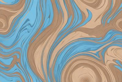 The primary subject of the image is a blue and brown swirling pattern, which appears to be a painting or a digital artwork. The setting is a wooden surface, possibly a table or a wall, with the swirling pattern as the main focus. The visual style suggests that the image is a creative and artistic representation of the swirling pattern. The dominant colors are blue and brown, creating a sense of depth and movement in the artwork.