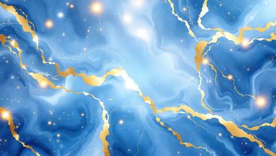 The primary subject of the image is a blue and gold swirling pattern, which appears to be a digital art or illustration. The setting is a blue and gold background, and the visual style is a combination of digital art and illustration. The dominant colors in the image are blue and gold, creating a vibrant and lively atmosphere.