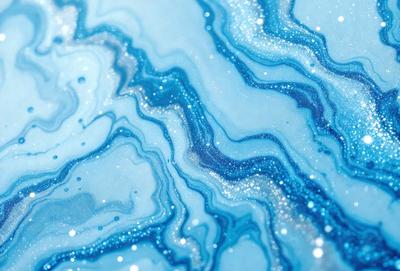 The primary subject of the image is a blue and white swirling pattern, which appears to be a digital art or illustration. The setting is a blue background, and the visual style is a combination of digital art and illustration. The dominant colors are blue and white, creating a calming and soothing atmosphere.