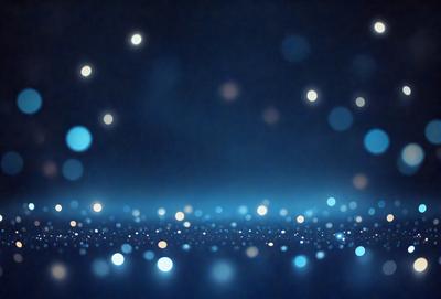 The primary subject of the image is a blue background with a pattern of white lights. The setting appears to be a dark room, and the visual style is a combination of a photo and digital art. The dominant colors are blue and white, creating a calm and serene atmosphere.