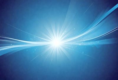The primary subject of the image is a bright light source, which appears to be a sun or a light bulb. The light source is located in the center of the image, and it is surrounded by a blue background. The visual style of the image is digital art, as it is a computer-generated image. The colors and mood of the image are predominantly blue, with the bright light source creating a sense of warmth and energy.