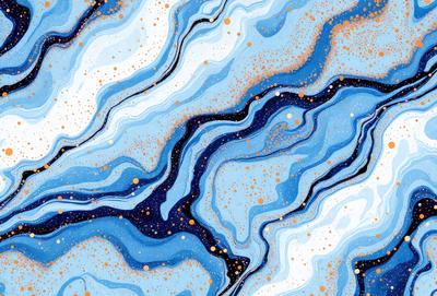The primary subject of the image is a blue and white swirling pattern, which appears to be a painting or a digital artwork. The setting is a blue and white background, which complements the swirling pattern. The visual style is a combination of painting and digital art, creating a unique and eye-catching design. The colors and mood of the image are predominantly blue and white, giving it a calming and serene atmosphere.