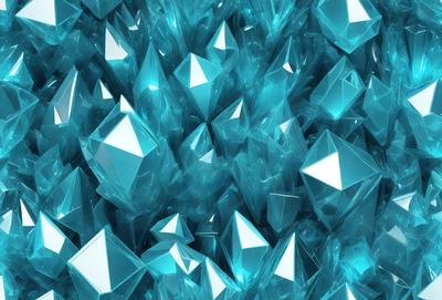 The primary subject of the image is a large number of blue crystals or glass pieces arranged in a visually appealing manner. The setting is a blue background, which complements the vibrant colors of the crystals. The visual style is a combination of digital art and illustration, creating a unique and eye-catching pattern. The dominant colors are blue and white, giving the image a calming and serene atmosphere.