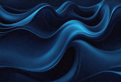 The primary subject of the image is a blue wave, which is the main object, scene, or focus of the image. The setting/background features a dark blue surface, which adds to the overall atmosphere. The visual style of the image is digital art, as it is a computer-generated representation of a wave. The dominant colors in the image are blue, which creates a calm and serene mood.