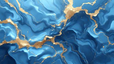 The primary subject of the image is a blue marble wall with gold accents. The setting is a room with a blue marble wall, and the visual style is a photo. The dominant colors are blue and gold, creating a luxurious and elegant atmosphere.