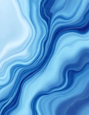 The primary subject of the image is a blue and white ocean wave. The setting is the ocean, with the wave being the main focus of the image. The visual style is a digital art or illustration, as the wave is depicted in a detailed and artistic manner. The dominant colors are blue and white, creating a serene and calming atmosphere.