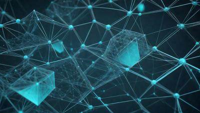 The primary subject of the image is a blue, geometric pattern. The setting is a dark blue background, which creates a contrasting and visually striking scene. The visual style is a combination of digital art and illustration, as the pattern appears to be a digital creation. The dominant colors are blue and black, giving the image a modern and sophisticated mood.