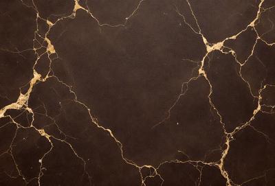The primary subject of the image is a close-up of a marble wall with a gold-like pattern. The setting is a room with a black background, which emphasizes the gold-like pattern on the marble wall. The visual style is a close-up of the marble wall, showcasing its unique texture and design. The colors and mood of the image are predominantly black and gold, creating a luxurious and elegant atmosphere.
