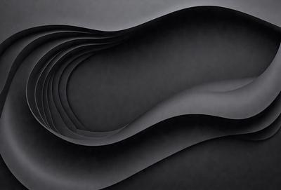 The primary subject of the image is a black and white artistic representation of a wave. The setting is a black background, which emphasizes the wave's shape and form. The visual style is a combination of digital art and illustration, creating a unique and striking image. The dominant colors are black and white, which contribute to the overall mood of the piece, evoking a sense of depth and contrast.