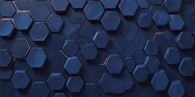 The primary subject of the image is a blue wall with a pattern of hexagonal shapes. The setting is a room with a blue background, and the visual style appears to be a combination of a photo and a digital art or illustration. The dominant colors are blue and black, creating a calm and soothing atmosphere.