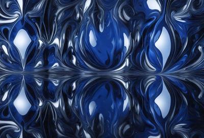 The primary subject of the image is a blue and white patterned surface, which appears to be a blue and white tiled wall. The setting is indoors, with the wall being the main object of focus. The visual style of the image is a combination of photo and digital art, creating a unique and intriguing pattern. The dominant colors in the image are blue and white, giving the scene a calm and soothing atmosphere.