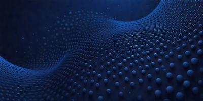 The primary subject of the image is a close-up of a blue surface with a pattern of white dots. The setting appears to be a dark room, and the visual style is a combination of a photo and digital art. The dominant colors are blue and white, creating a calm and soothing atmosphere.