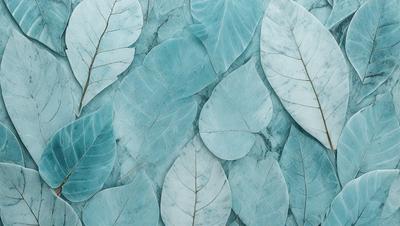 The image features a blue marble wall with a pattern of leaves. The leaves are arranged in a way that creates a visually appealing design. The blue marble wall serves as the primary subject, while the leaves and the marble wall together create a unique and eye-catching visual style. The overall atmosphere of the image is serene and calming, with the blue marble wall and the leaves working together to create a harmonious and aesthetically pleasing environment.