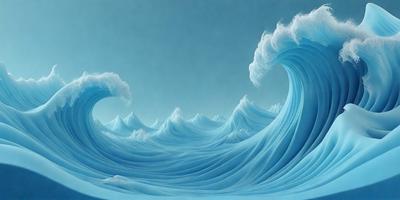 The primary subject of the image is a large, blue ocean wave. The setting is a blue sky, and the visual style is a digital art or illustration. The dominant colors are blue and white, creating a serene and calming atmosphere.