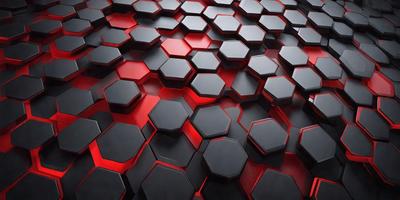 The primary subject of the image is a close-up of a red and black patterned surface. The setting appears to be a black and red wall, possibly a tile or a patterned fabric. The visual style of the image is a close-up, which emphasizes the intricate details of the pattern. The dominant colors in the image are red and black, creating a bold and striking appearance.
