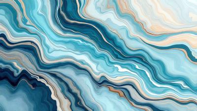 The primary subject of the image is a blue and white patterned wallpaper. The setting is a room with a blue and white color scheme. The visual style is a digital art or illustration, creating a unique and eye-catching design. The dominant colors are blue and white, giving the room a calm and soothing atmosphere.