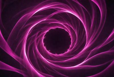 The primary subject of the image is a large, pink, swirling circle. The setting is a dark background, which contrasts with the bright pink color of the circle. The visual style appears to be a combination of a photo and digital art, creating a unique and eye-catching design. The dominant colors are pink and purple, giving the image a vibrant and energetic atmosphere.