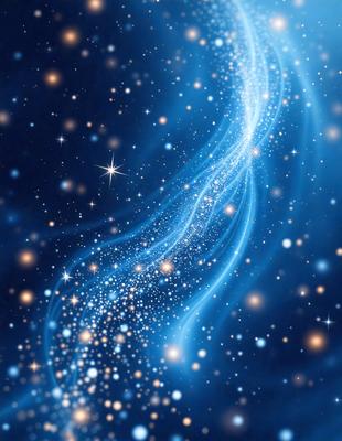 The primary subject of the image is a blue and white starry background. The setting is a night sky filled with stars, creating a serene and celestial atmosphere. The visual style is a digital art or illustration, as the image features a blue and white color scheme with a flowing, swirling design. The colors and mood convey a sense of wonder and tranquility, as the viewer is drawn into the vastness of the night sky.