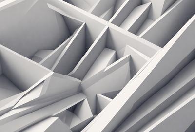 The primary subject of the image is a white, three-dimensional structure, possibly a building or a sculpture. The setting is a white background, which emphasizes the structure's shape and form. The visual style is a combination of digital art and illustration, creating a unique and intricate design. The colors and mood of the image are predominantly white, giving it a clean and minimalist appearance.