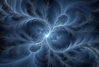 The primary subject of the image is a blue, swirling, and spiraling pattern that resembles a vortex. The setting is a dark, blue background that contrasts with the swirling pattern. The visual style is a digital art or illustration, creating a dynamic and captivating scene. The colors and mood are predominantly dark and moody, with the blue hue adding a sense of depth and mystery to the image.