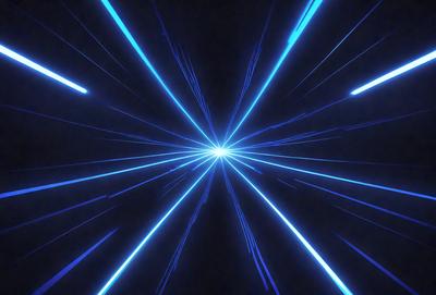 The primary subject of the image is a bright blue light, which appears to be a lightning bolt or a beam of light. The light is the main focus of the image, and it is set against a dark background. The visual style of the image is digital art, as it is a computer-generated lightning bolt. The colors and mood of the image are predominantly blue, with a sense of energy and movement.