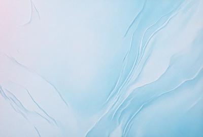 The primary subject of the image is a blue and white painting of a branch. The setting is a white background, and the visual style appears to be a digital art or illustration. The dominant colors in the painting are blue and white, creating a calm and serene atmosphere.