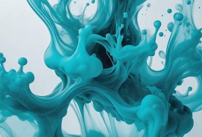 The primary subject of the image is a blue, swirling, and flowing liquid, which appears to be a mix of paint and water. The setting is a white background, which provides a clean and uncluttered environment for the liquid to be the main focus. The visual style of the image is a combination of digital art and illustration, as the liquid is depicted in a dynamic and fluid manner. The dominant colors in the image are blue and white, creating a sense of calmness and tranquility.