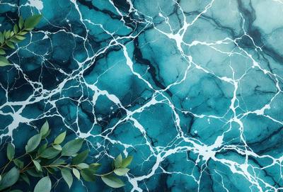 The primary subject of the image is a blue and white marbled wall with a pattern of white and blue swirls. The setting is a room with a blue and white marbled wall as the main focus. The visual style is a photo of the marbled wall. The dominant colors are blue and white, creating a calm and soothing atmosphere.