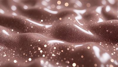 The primary subject of the image is a close-up of a shiny, glittery surface, possibly a piece of chocolate or a metallic surface. The setting is a dark background, which contrasts with the shiny surface. The visual style appears to be a close-up of a pattern or texture, possibly a digital art or illustration. The colors and mood of the image are predominantly dark, with the shiny surface being the main focus and source of light.