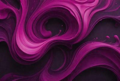 The primary subject of the image is a purple painting with swirls and swirls of purple and pink. The setting is a black background, which contrasts with the vibrant colors of the painting. The visual style is a painting, and the dominant colors are purple and pink. The overall atmosphere of the painting is lively and energetic, with the swirls and swirls creating a sense of movement and dynamism.