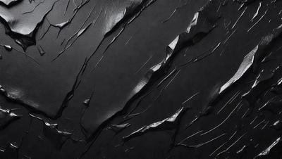 The primary subject of the image is a black leather surface with a textured, cracked appearance. The setting is a dark room, and the visual style is a close-up of the leather surface. The colors and mood of the image are predominantly dark and moody, with the black leather serving as the main focal point.