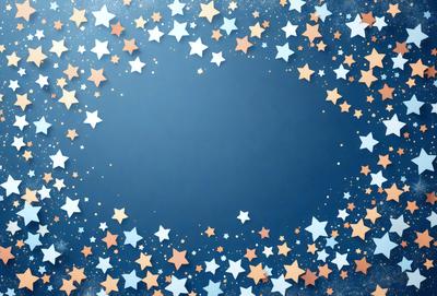 The primary subject of the image is a blue background with a pattern of stars. The setting is a night sky, and the visual style is a combination of digital art and illustration. The dominant colors are blue and white, creating a calm and serene atmosphere.