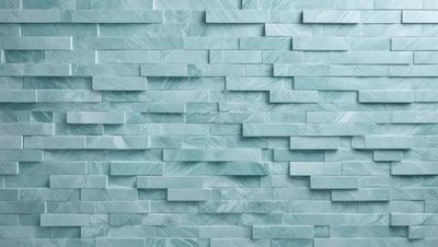 The primary subject of the image is a blue tile wall with a pattern of blue and white tiles. The setting is a bathroom, and the visual style is a photo. The dominant colors are blue and white, creating a calm and soothing atmosphere.