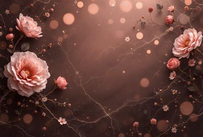 The primary subject of the image is a close-up of a flower, which is the main focus of the image. The setting is a dark background, possibly a wall or a surface, with a few dots of light scattered around. The visual style appears to be a combination of a photo and digital art, creating a unique and artistic representation of the flower. The colors in the image are predominantly pink, which gives the image a warm and inviting atmosphere.