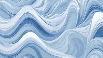 The primary subject of the image is a blue and white ocean wave. The setting is the ocean, with the wave being the main focus of the image. The visual style is a digital art or illustration, as the wave is depicted in a detailed and artistic manner. The dominant colors are blue and white, creating a serene and calming atmosphere.