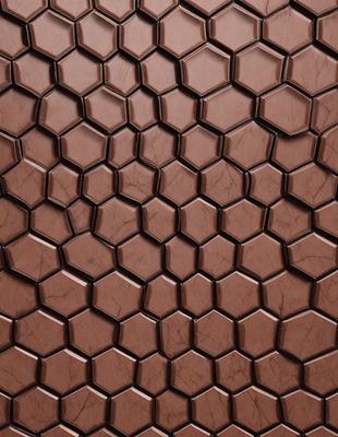 The primary subject of the image is a close-up of a brown, textured surface with a pattern of hexagons. The setting appears to be a wall or a piece of furniture with a similar pattern. The visual style of the image is a close-up, which emphasizes the intricate details of the pattern. The colors and mood of the image are warm and earthy, with the brown tones creating a sense of natural texture.