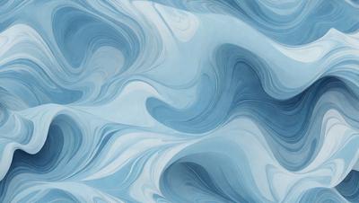 The primary subject of the image is a blue and white painting of waves. The setting is a blue background, and the visual style appears to be a digital art or illustration. The dominant colors are blue and white, creating a calm and serene atmosphere.