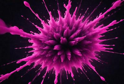 The primary subject of the image is a large, pink, swirling mass of paint, which appears to be a digital art or illustration. The setting is a dark background, which contrasts with the bright pink color of the paint. The visual style suggests a creative and artistic approach to the image. The dominant colors and overall atmosphere convey a sense of energy and movement, as the paint swirls and flows in a dynamic manner.