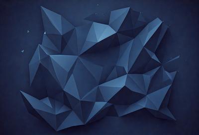 The primary subject of the image is a blue geometric pattern, which appears to be a digital art or illustration. The setting is a dark blue background, creating a contrasting and visually striking scene. The visual style is modern and abstract, with the geometric pattern being the main focus of the image. The colors and mood are predominantly dark and moody, with the blue hue adding a sense of depth and sophistication to the overall atmosphere.
