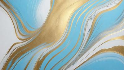 The primary subject of the image is a gold and blue swirl pattern, which is the main focus of the image. The setting is a blue background, and the visual style appears to be a combination of digital art and illustration. The dominant colors are gold and blue, creating a sense of depth and movement in the artwork.