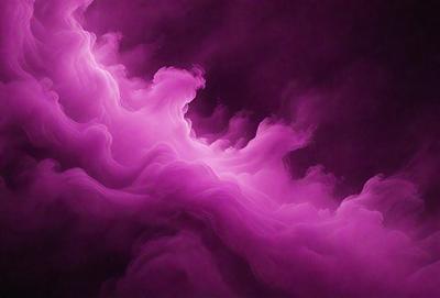The primary subject of the image is a purple cloud, which is the main object, scene, or focus of the image. The setting or background of the image is a dark sky, which provides a contrasting backdrop for the purple cloud. The visual style of the image is a digital art or illustration, as it appears to be a computer-generated or digitally created image. The dominant colors in the image are purple and pink, creating a moody and atmospheric mood.