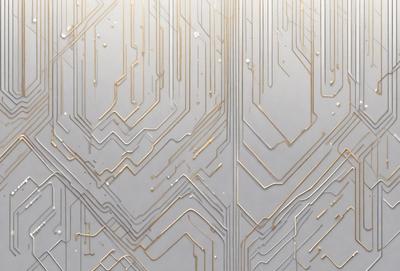 The primary subject of the image is a close-up of a patterned surface, which appears to be a combination of gold and white. The setting is a wall, and the visual style is a mix of digital art and illustration. The dominant colors are gold and white, creating a warm and elegant atmosphere.