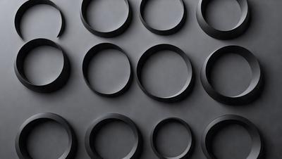 The primary subject of the image is a collection of black circles arranged in a pattern on a black background. The circles are of varying sizes and are placed closely together, creating a visually striking pattern. The setting is a black wall, which serves as the backdrop for the circles. The visual style of the image is a close-up of the circles, emphasizing their shapes and arrangement. The overall atmosphere of the image is dark and moody, with the black circles and background creating a sense of depth and intrigue.