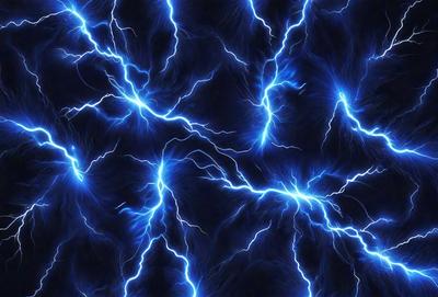 The primary subject of the image is a blue lightning bolt, which is the main object, scene, or focus of the image. The setting or background is a dark blue sky, which is visible. The visual style of the image is a digital art or illustration, as it is a well-crafted and detailed representation of the lightning bolt. The dominant colors in the image are blue and white, creating a sense of energy and power.