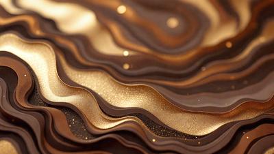 The primary subject of the image is a close-up of a gold-colored, textured surface. The setting appears to be a room with a wall, and the visual style is a combination of a photo and digital art. The dominant colors in the image are gold and brown, creating a warm and inviting atmosphere.