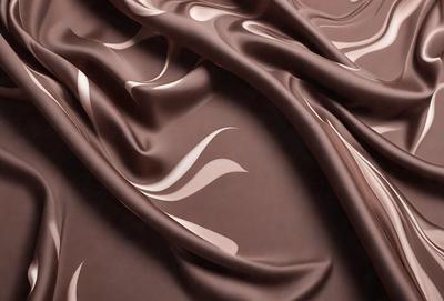 The primary subject of the image is a brown fabric, possibly a piece of chocolate-colored velvet. The setting is a close-up view of the fabric, showcasing its texture and pattern. The visual style is a detailed, up-close representation of the fabric. The colors and mood of the image are predominantly brown, giving it a warm and cozy atmosphere.