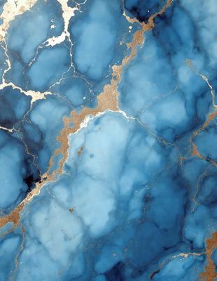 The primary subject of the image is a blue marble wall with a pattern of white spots. The setting is a room with a blue marble wall as the main focus. The visual style is a close-up of the marble wall, showcasing its unique texture and pattern. The dominant colors are blue and white, creating a calm and serene atmosphere.