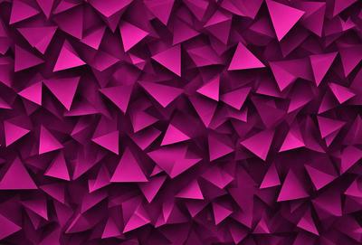 The primary subject of the image is a large, pink, geometric pattern. The pattern is composed of many small triangles, creating a visually striking and unique design. The setting is a purple background, which complements the pink pattern and adds depth to the overall composition. The visual style of the image is a combination of digital art and illustration, as it showcases a complex and intricate design. The colors and mood of the image are predominantly pink and purple, creating a warm and inviting atmosphere