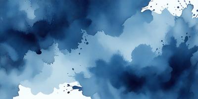 The primary subject of the image is a painting of a bird flying over a body of water. The setting is a blue sky, and the visual style is a watercolor painting. The dominant colors are blue and white, creating a serene and calming atmosphere.