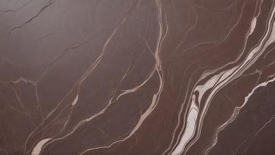 The primary subject of the image is a marble countertop with a brown and white pattern. The setting is a kitchen, and the visual style is a close-up of the countertop. The dominant colors are brown and white, creating a warm and natural atmosphere.